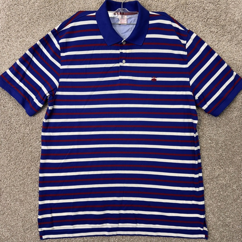 Brooks Brothers Polo Shirt Mens XL Performance Original Fit Blue Striped EUC